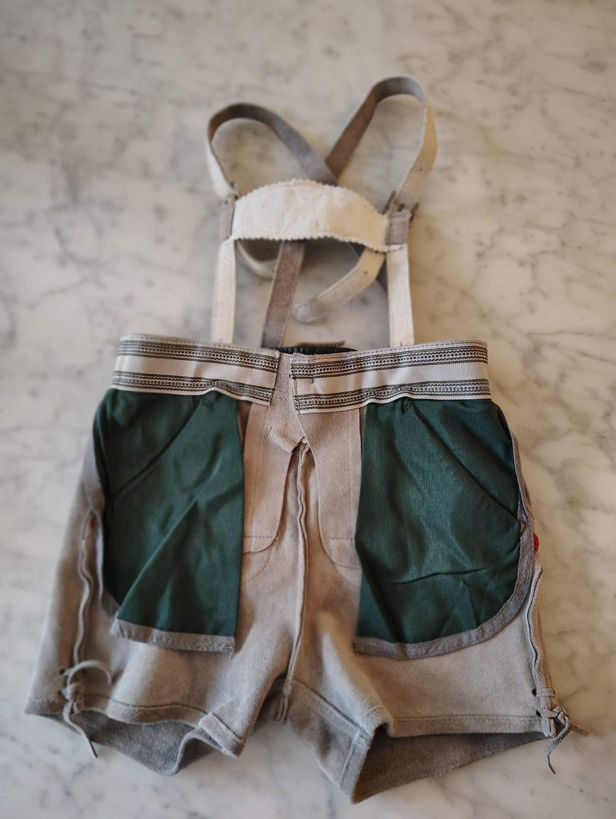 Worn Once Gray Suede Leather Lederhosen German Style Boy Child Sz 116