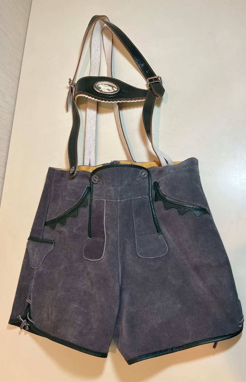 Lederhosen Vintage German Octoberfest Suede Leather Overall Button Shorts