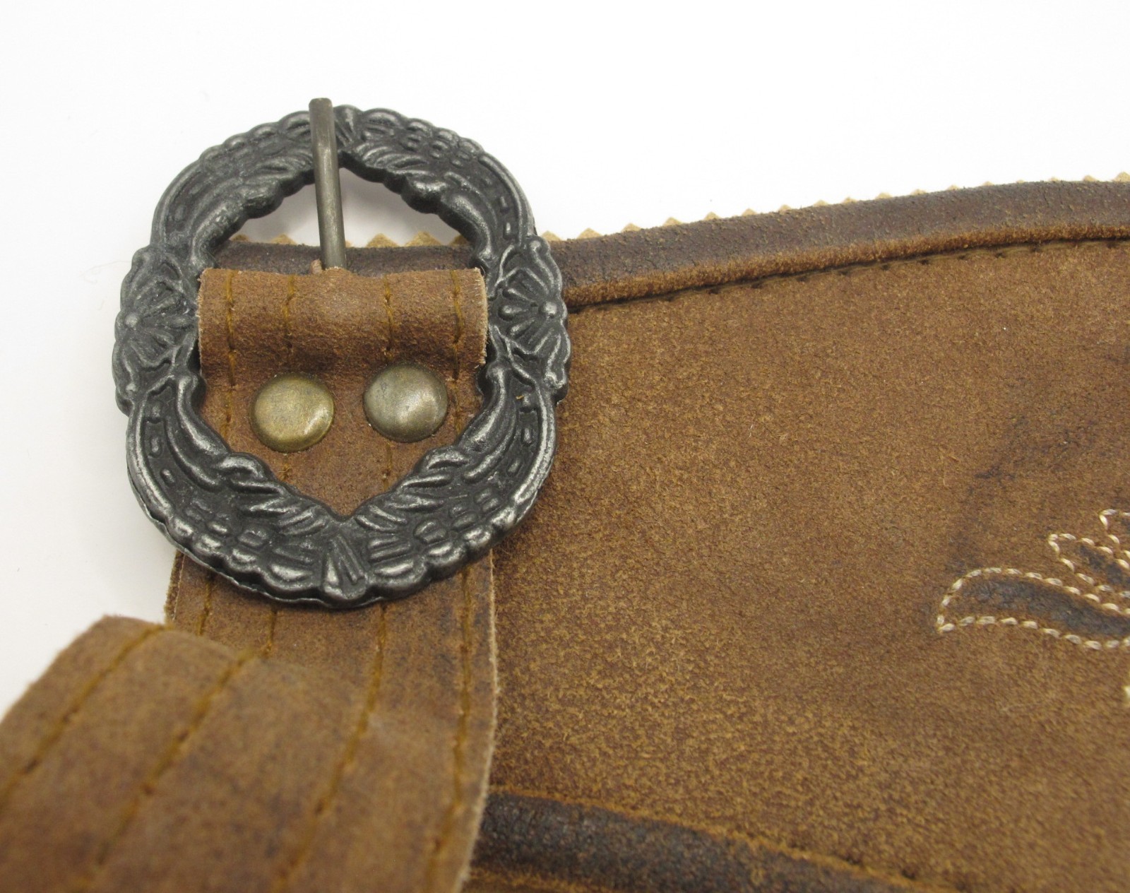 Vintage German Lederhosen Suspenders Embroidered Suede Trachten Oktoberfest