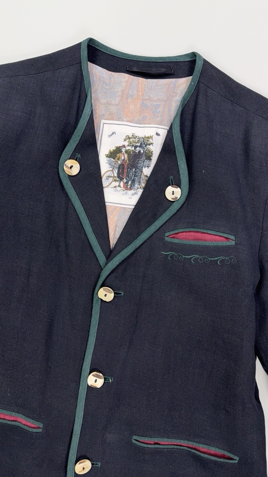 Respo Pure Linen Trachten Jacket Horn Buttons Austria Vintage Men 48 L