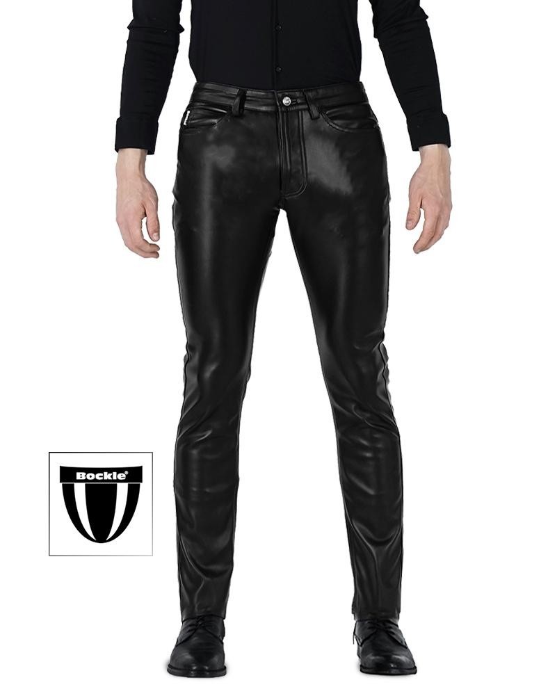 Bockle® NEW FAUX STRETCH BUTTON LEATHER PANTS Faux Leather Pants Men’s Leather Jeans