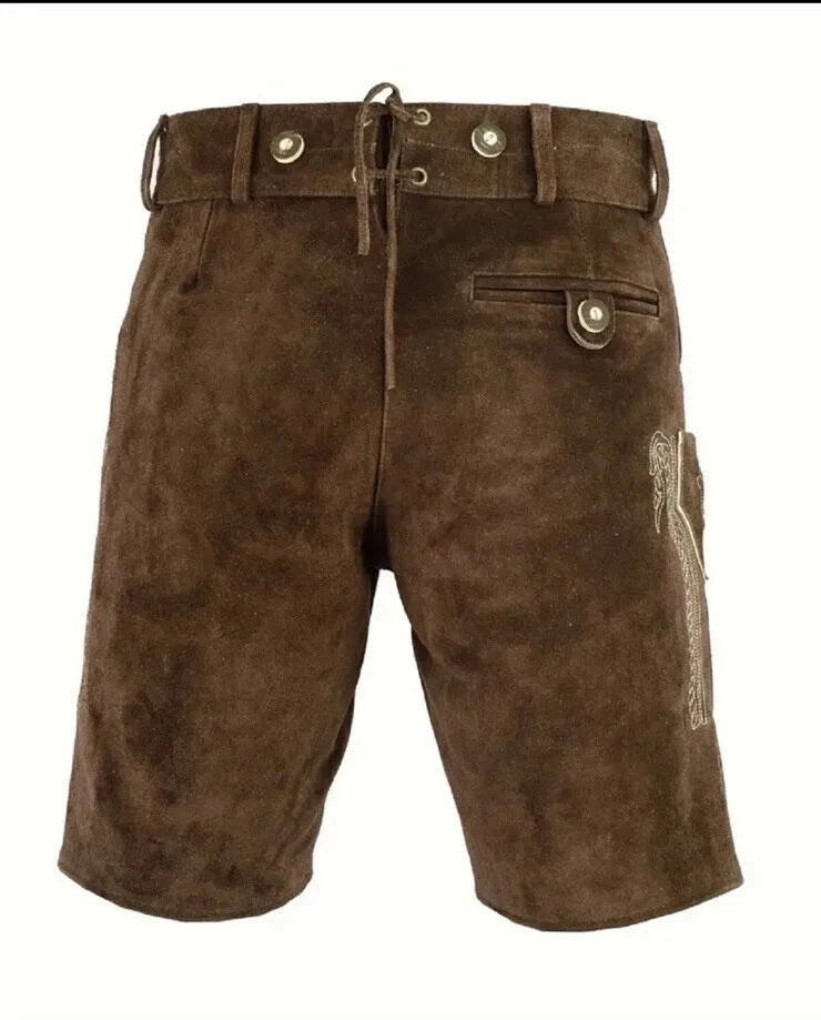 Authentic Bavarian Lederhosen | Handmade Suede Leather Trachten Shorts With Belt