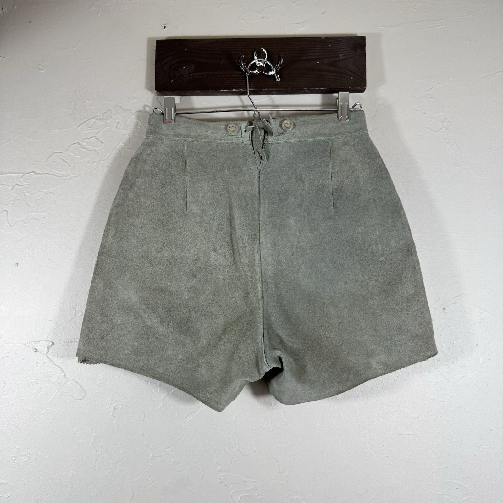 Vintage Lederhosen Authentic Suede Leather German Shorts Wmn XS Child 27in waist