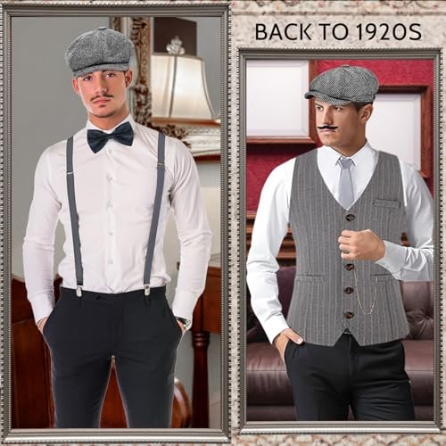 JONRRYIN 1920s Mens Costume Accessories Set, Roaring 20s Costumes Small Grey
