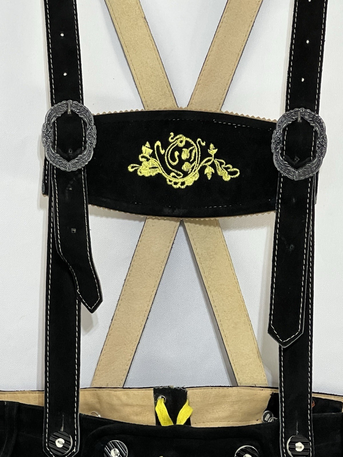 Bavarian Lederhosen Men 36 Suede Lederhosen Black Oktoberfest Costume German