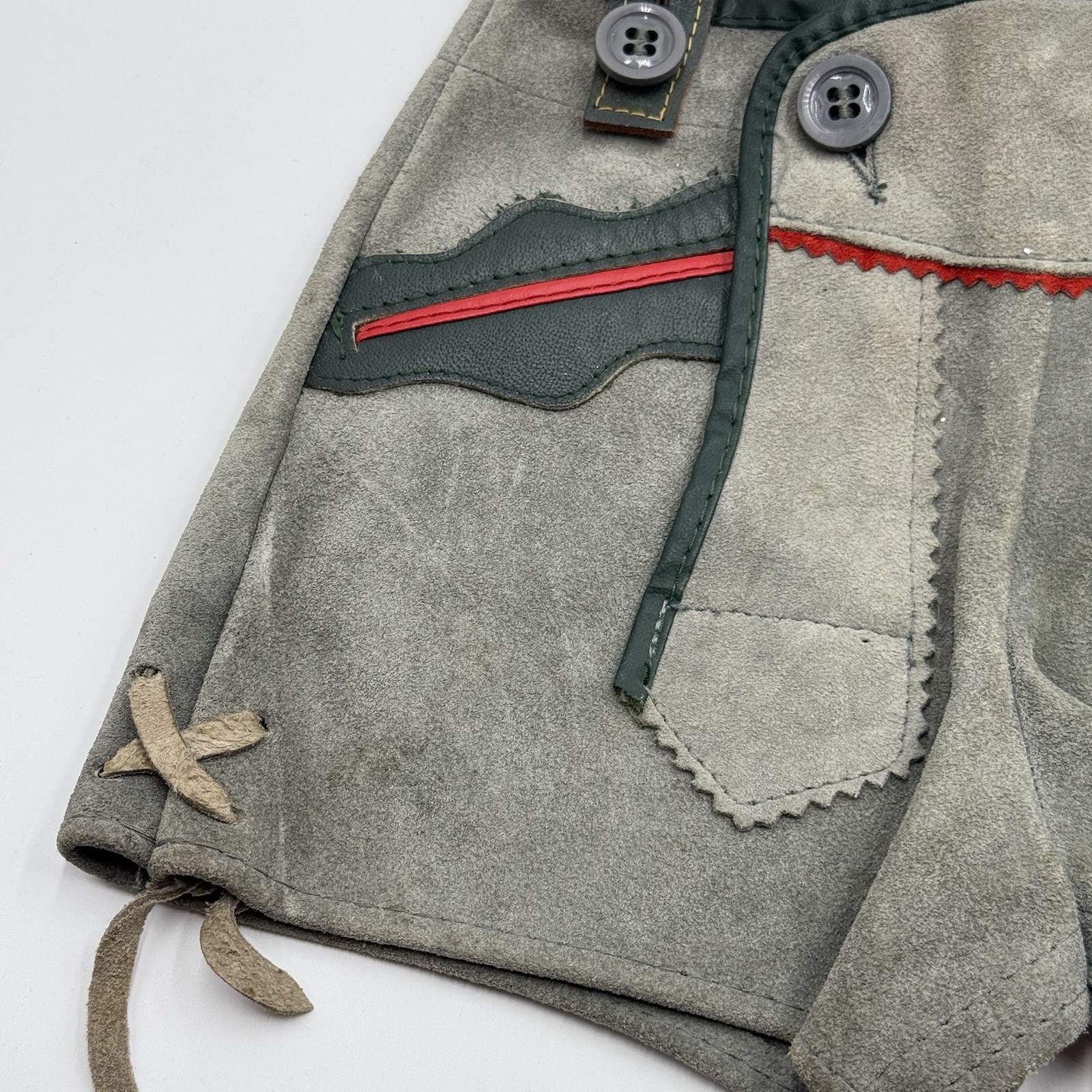 Lederhosen German Leather Suede Vintage Childs Green Grey Shorts Breeches