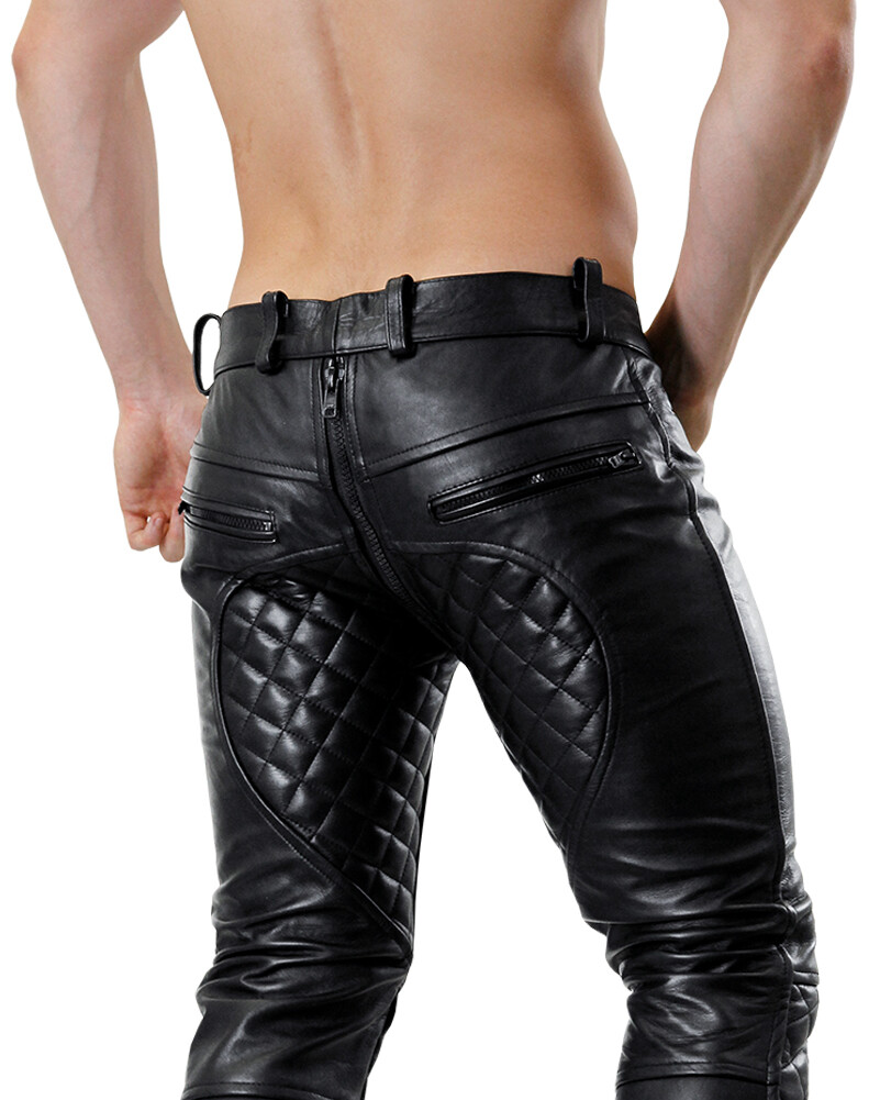 Bockle® 5 GAY ZIP Quilted Leather Pants Leather Jeans Gay Full Zip