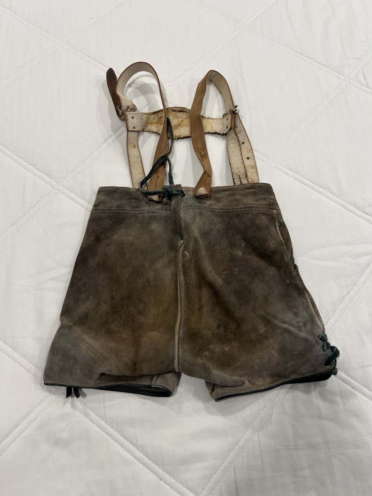 Vintage Lot Of Two German Lederhosen Overalls Suede Leather, Bergfreund 24 Waist