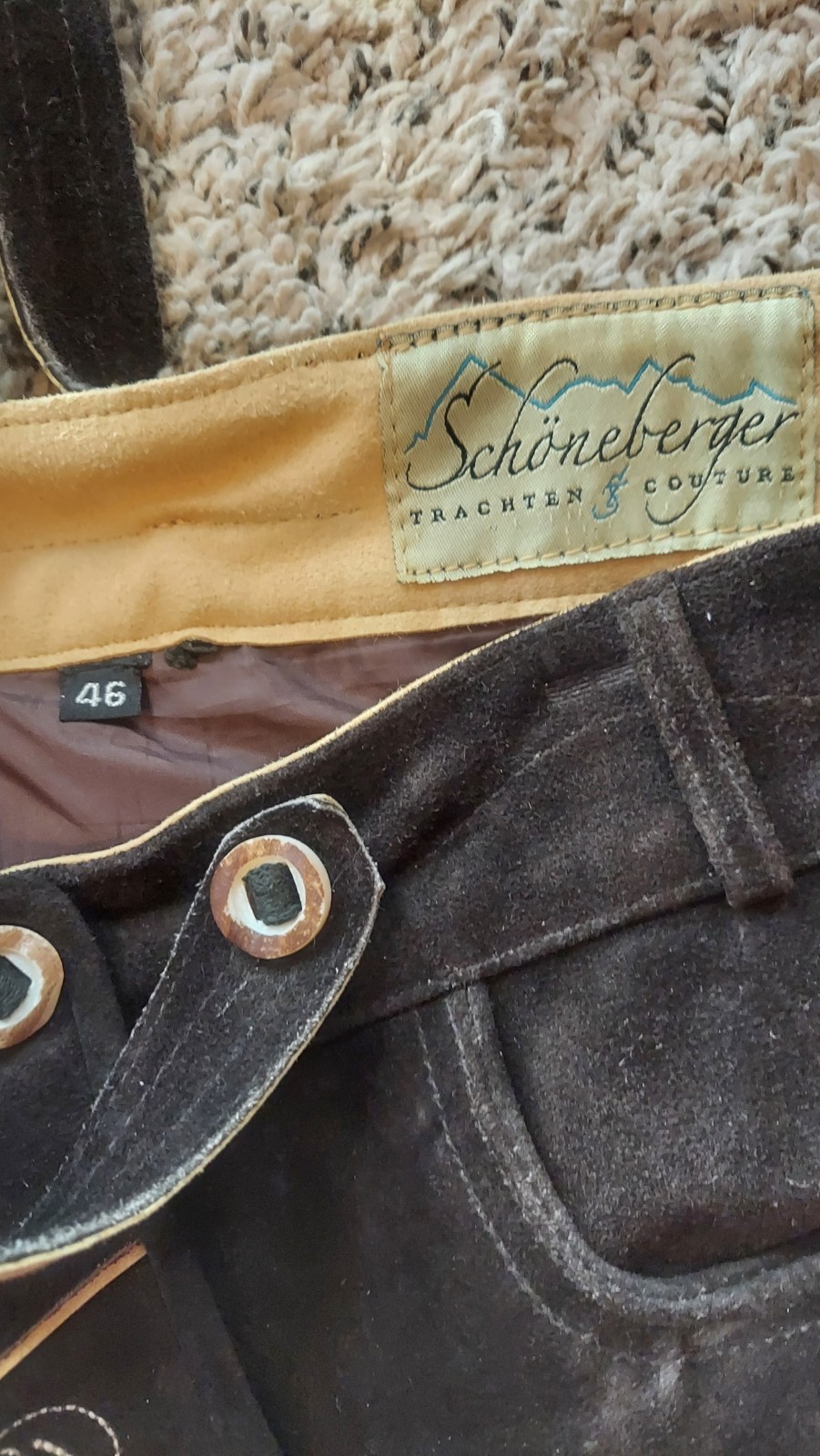 Slightly Used Schöneberger Trachten Couture Lederhosen Shorts Suspenders Sz 46