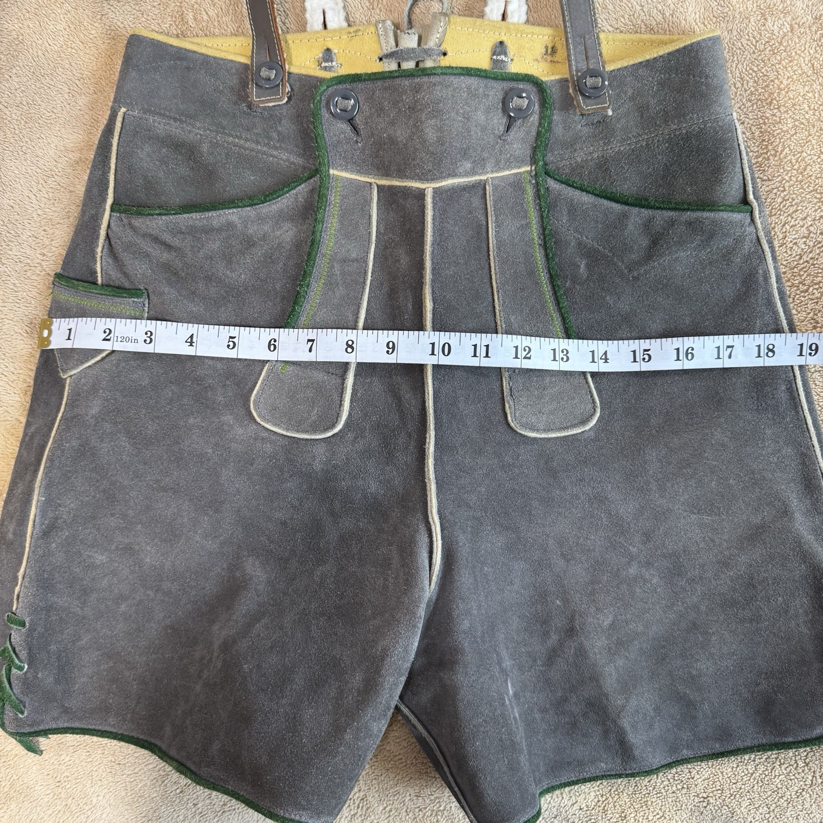 Vintage Lederhosen Suede Leather German Bavarian Genuine Youth Measure In Pics