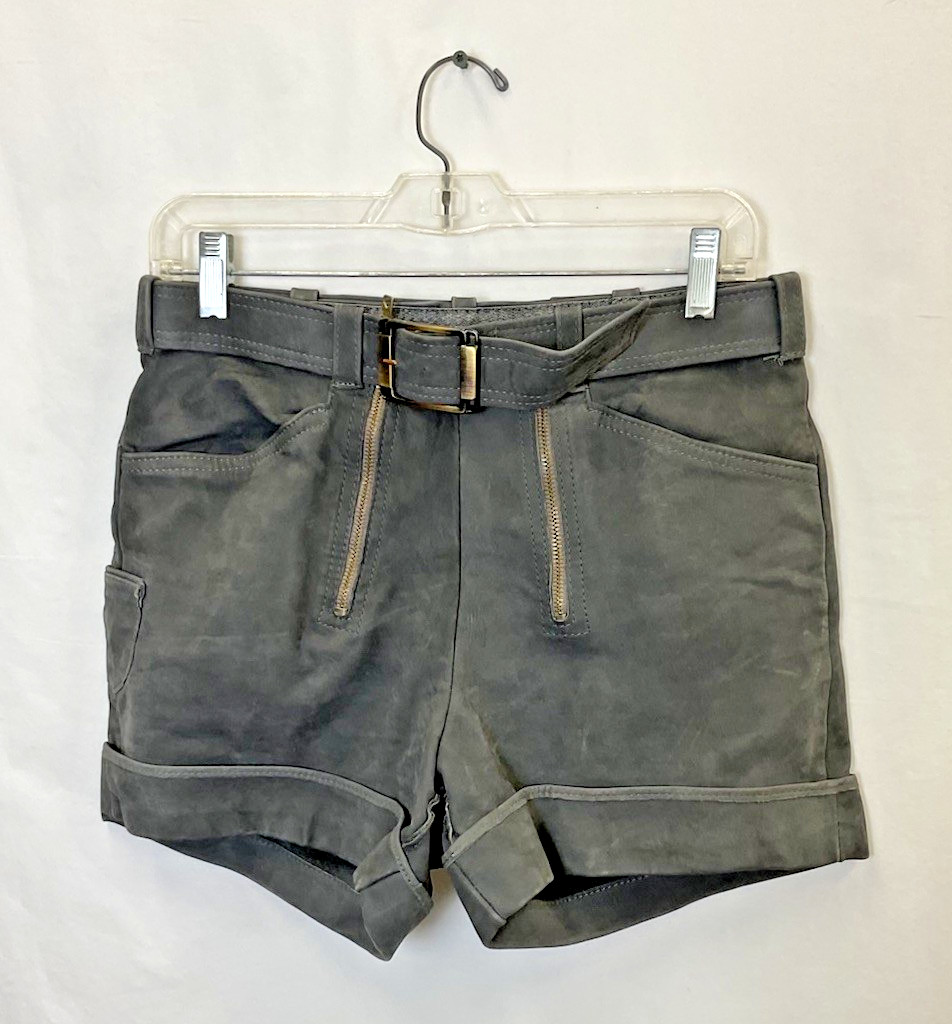 Vintage Women’s Unbranded Leather Lederhosen Double Zipper Shorts | 30” W