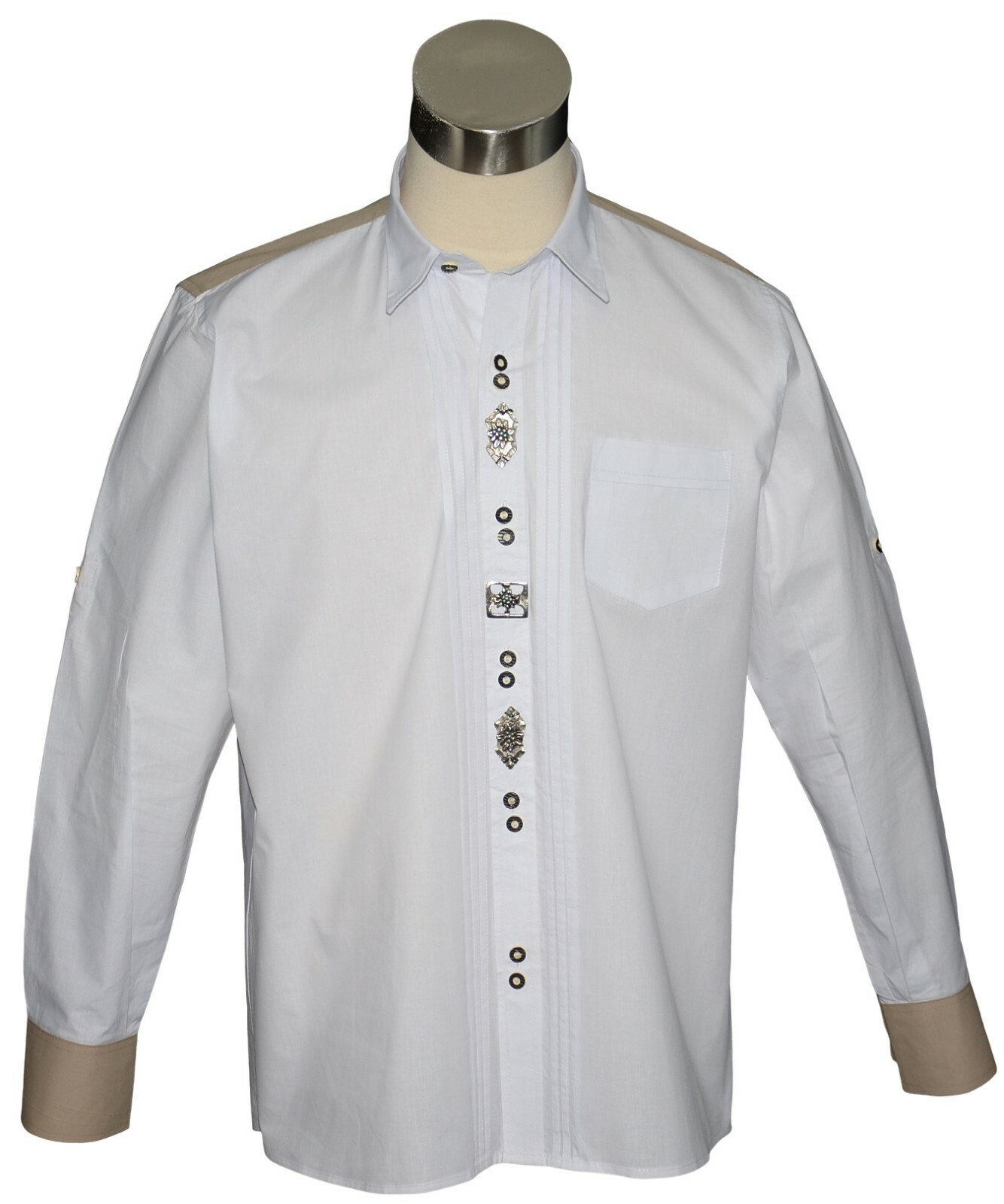 WHITE Men Dress Shirt Bavarian Oktoberfest M L XL Lederhosen Long Sleeve German