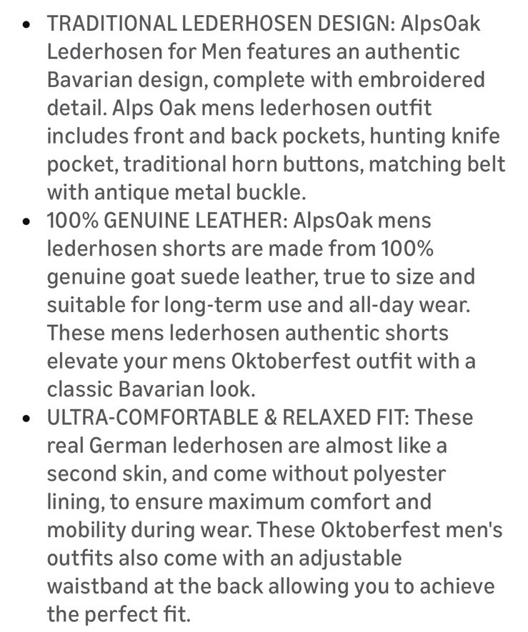 Alps Oak Trachten Wear Alpine Bavaria Suede Leather Lederhosen Oktoberfest Size