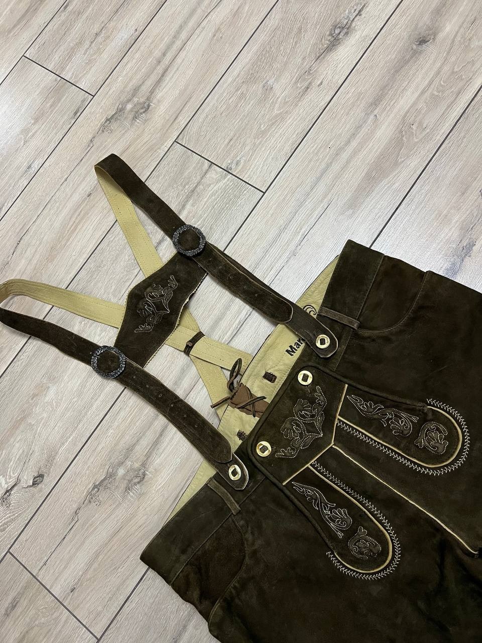 Men’s Marjo Bavarian Oktoberfest Lederhosen bib Shorts Leather sz 64 44×10