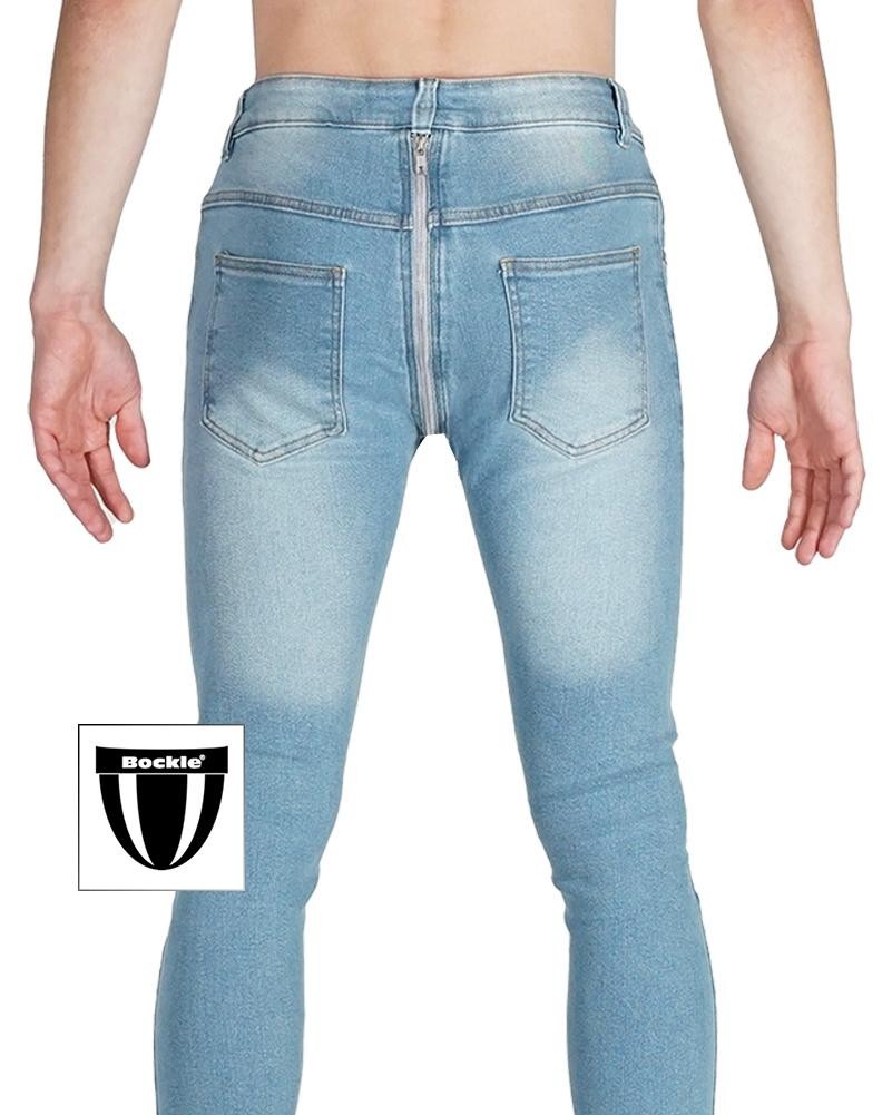 Bockle Gay Zip Skinny Stretch Jeans Light Blue Full Zip