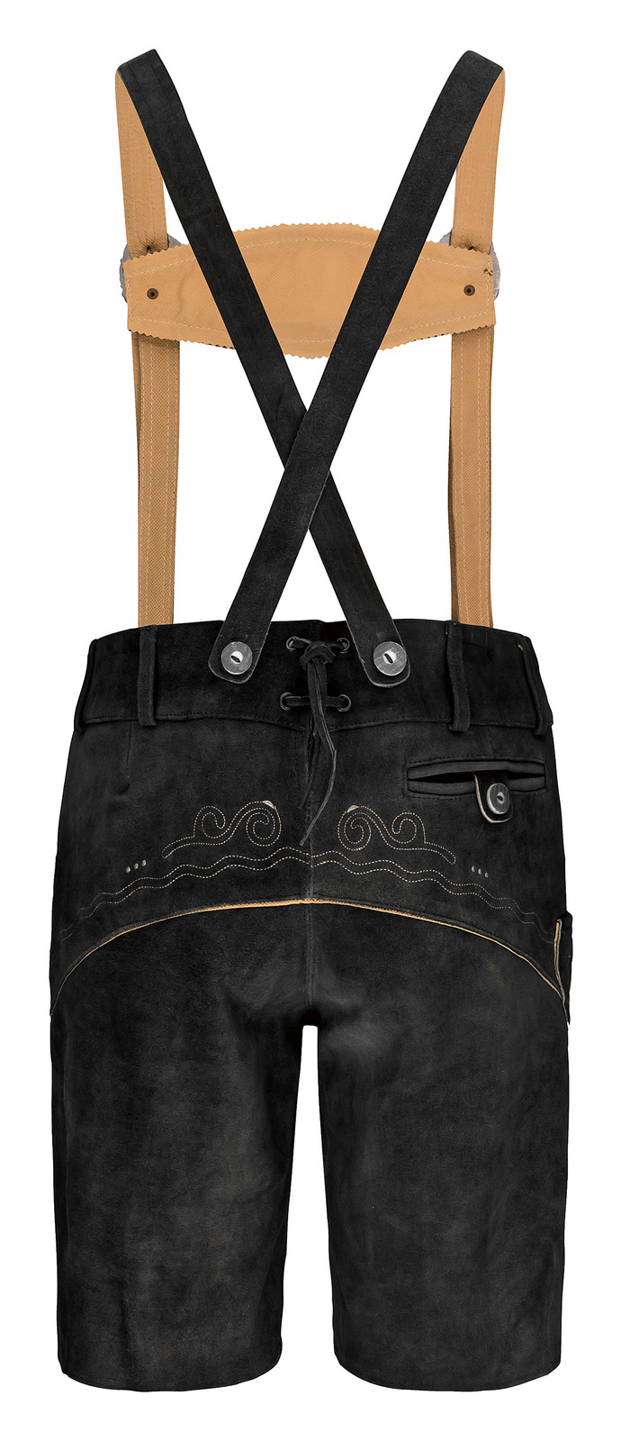 HIRSCHBERGER Trachten Lederhose kurz schwarz Gr. 46 – 64 m Träger Wildleder