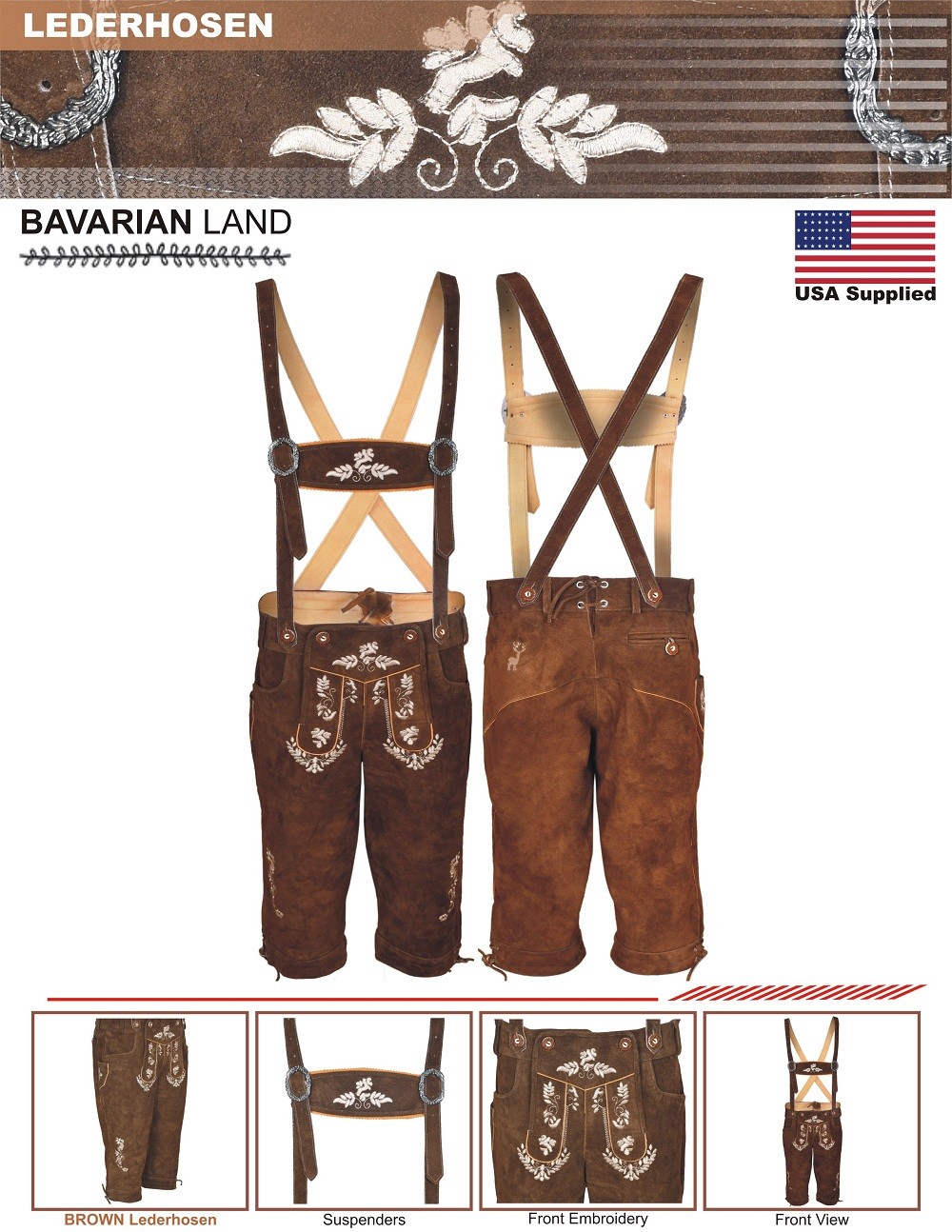 Oktoberfest Bavarian Lederhosen Real Leather Brown Matching long Short German