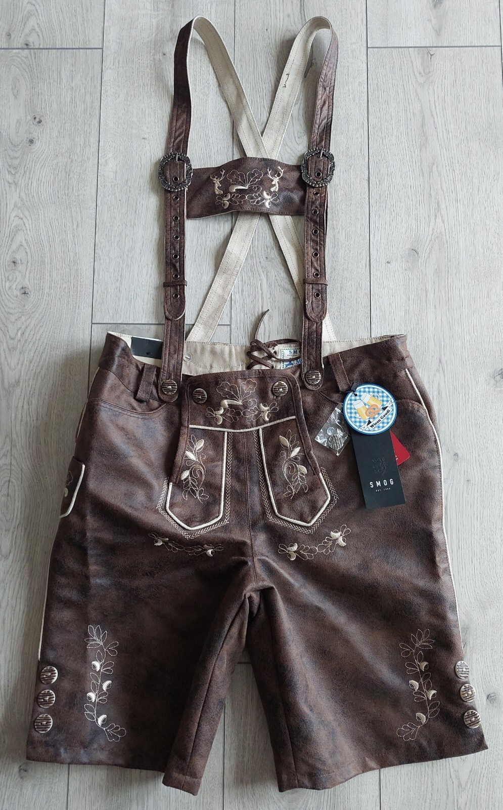 Bavarian lederhosen SMOG, shorts, polyester, size M, new, China