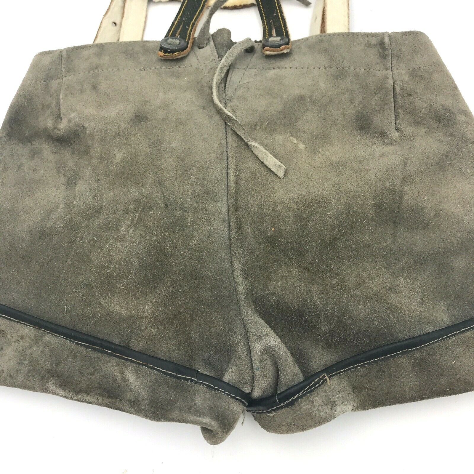 Vtg Lederhosen Grey Suede Leather 21″ Sm Waist Decor