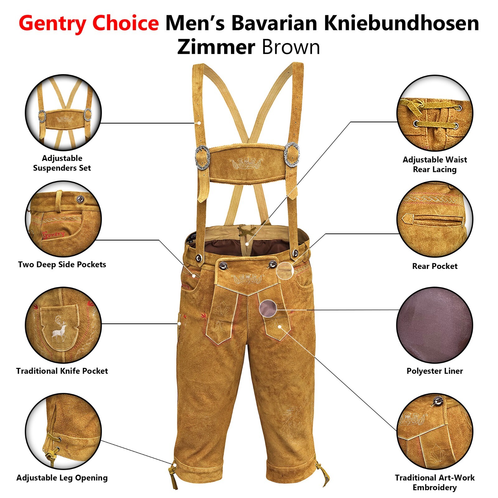 Authentic Classic Brown “Zimmer” Men’s Trachten Kniebundhose Oktoberfest Costume