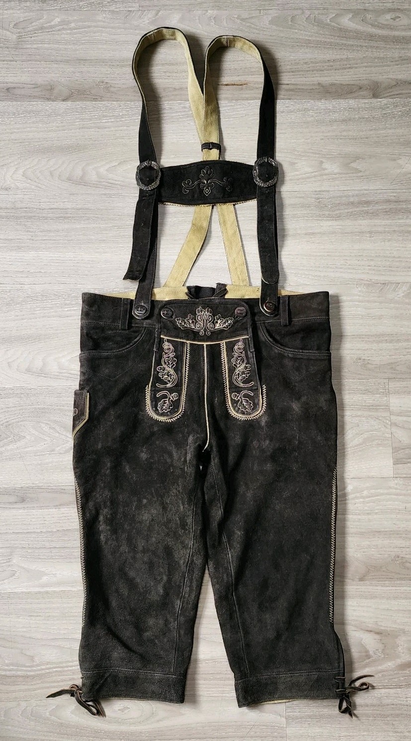 Gweih & Silk Lederhosen EU 50 (Medium) Suede Knee Length Suspenders Oktoberfest