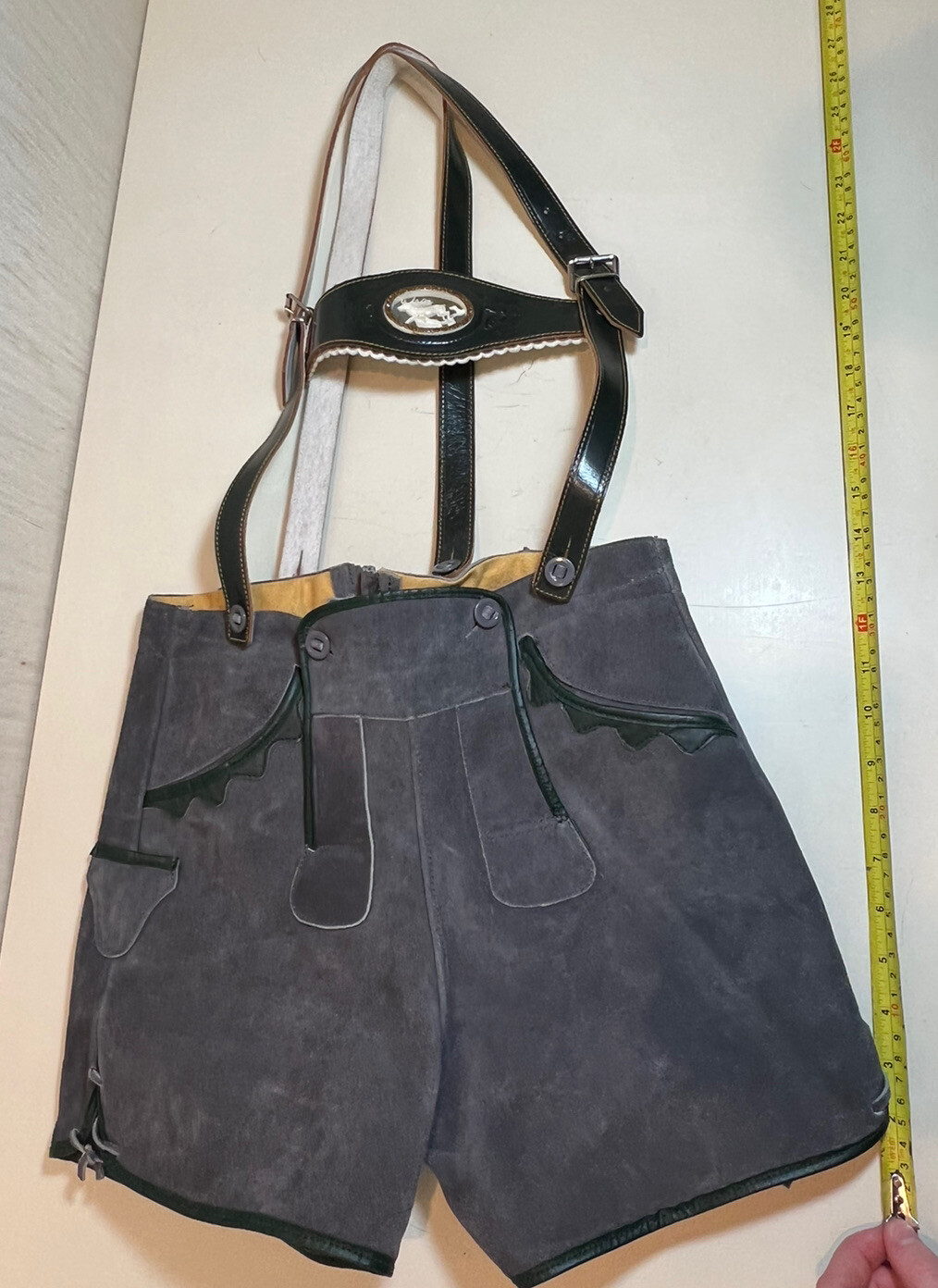 Lederhosen Vintage German Octoberfest Suede Leather Overall Button Shorts