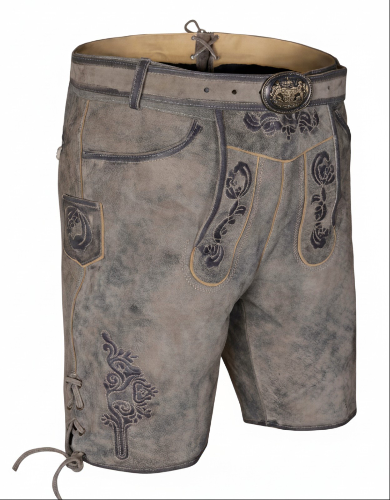 Lederhosen Men Octorberfest Real Suede Leather Antique Stone Grey