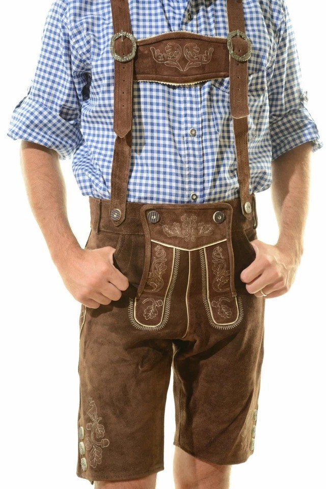 Traditional Bavarian Oktoberfest Lederhosen Antique Leather Tracht Shorts