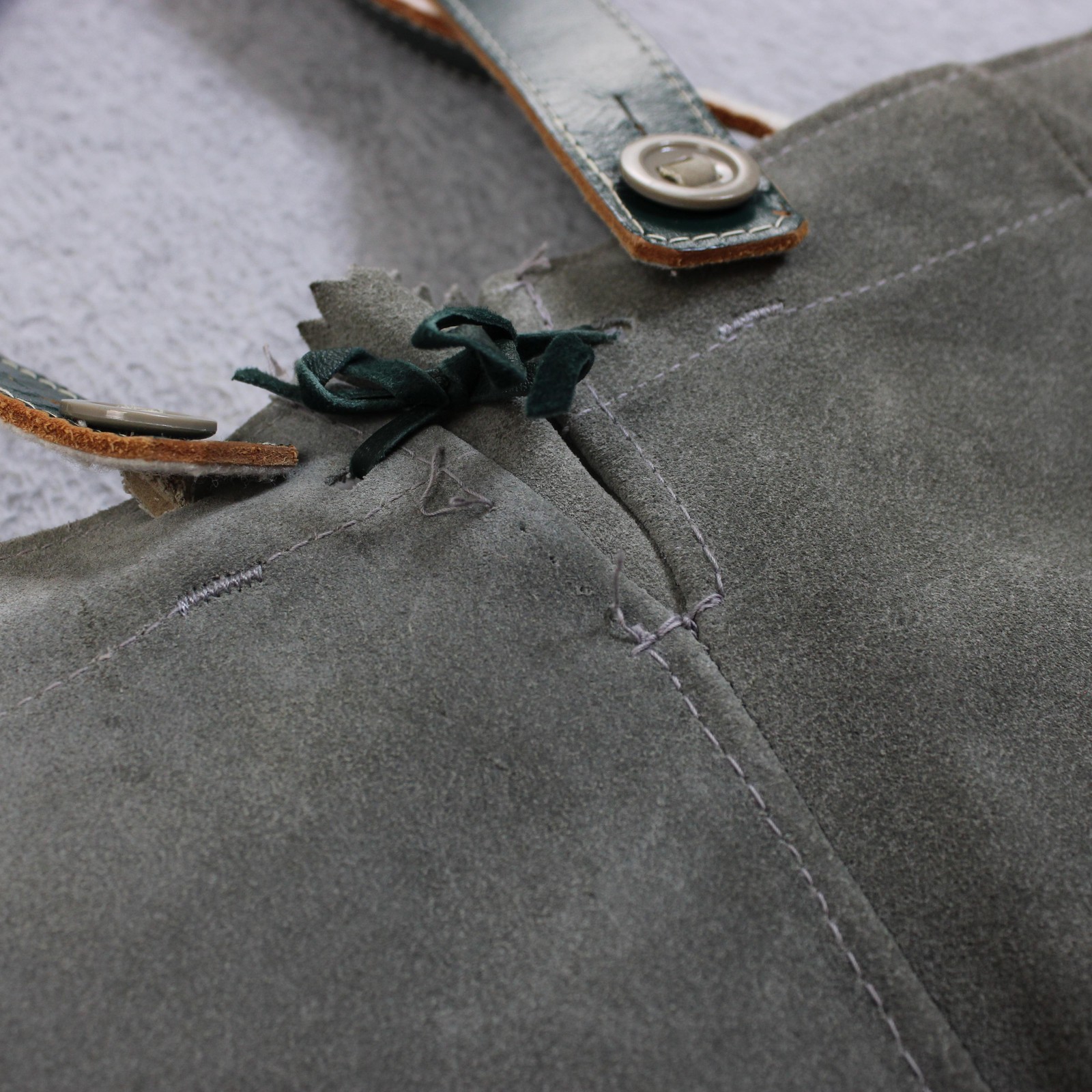 Vintage Jahn-Markl Lederhosen Gray Leather Suede Suspenders Austria Floral READ