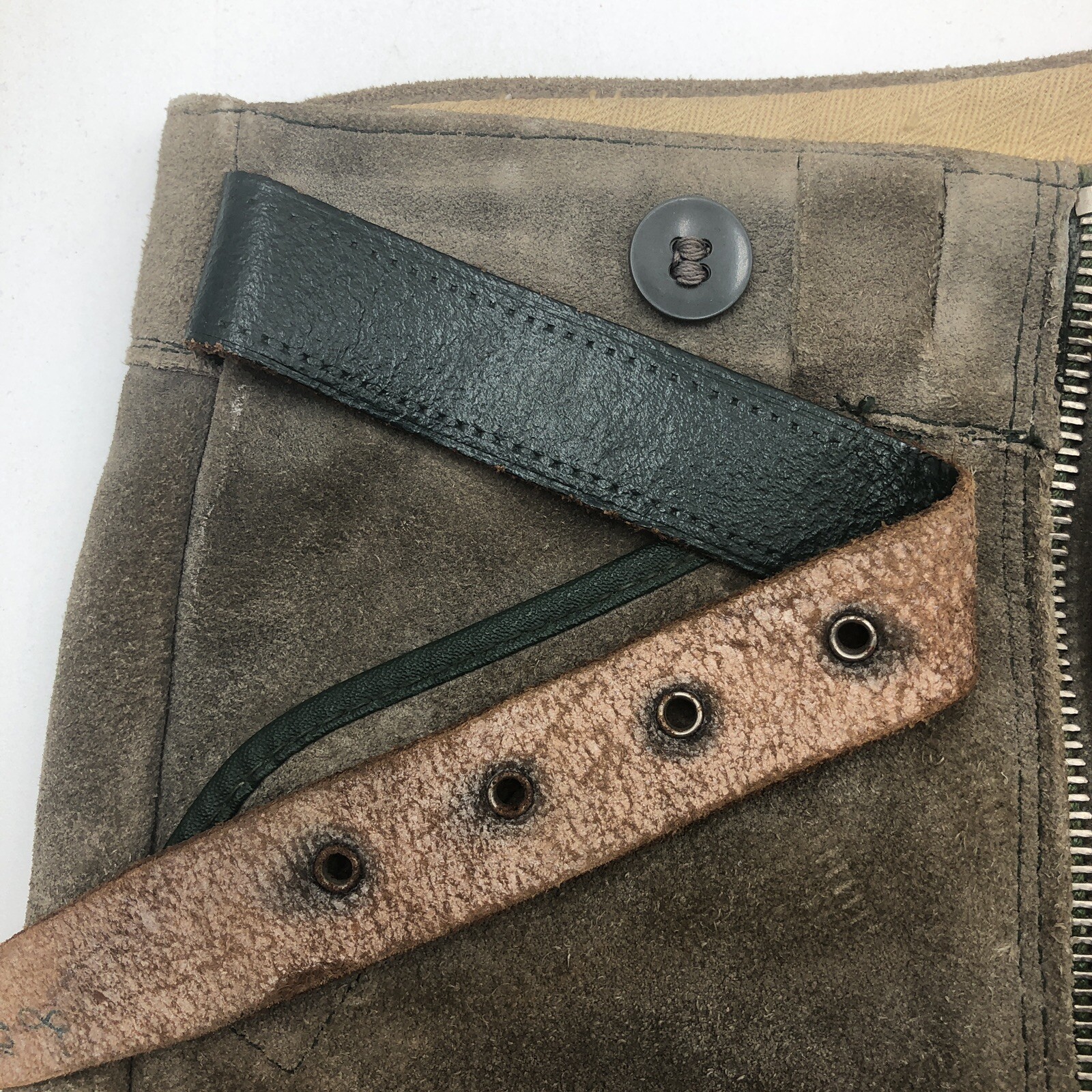 Authentic Vintage Lederhosen Oktoberfest Men Suede Leather German 13” Waist Pant