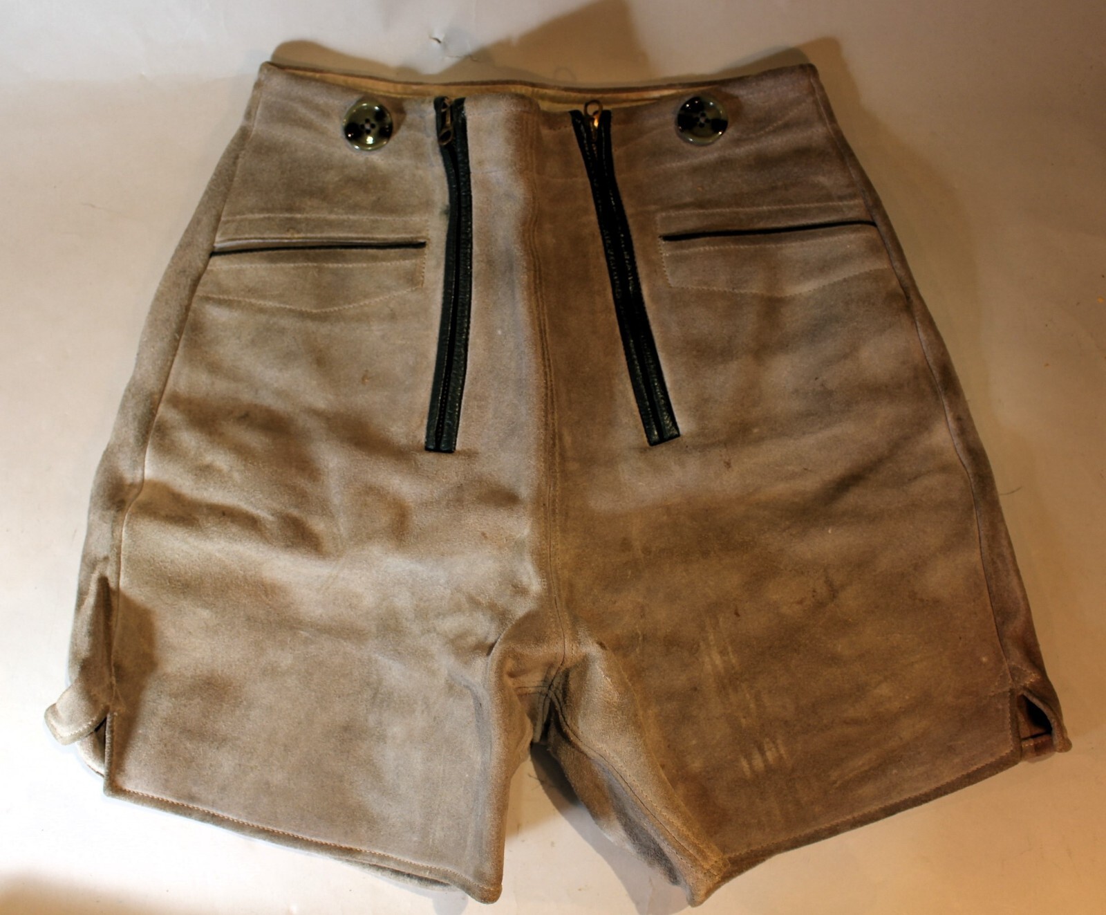 Pair Lightly Used German Lederhosen (28″ Waist) c. 1975