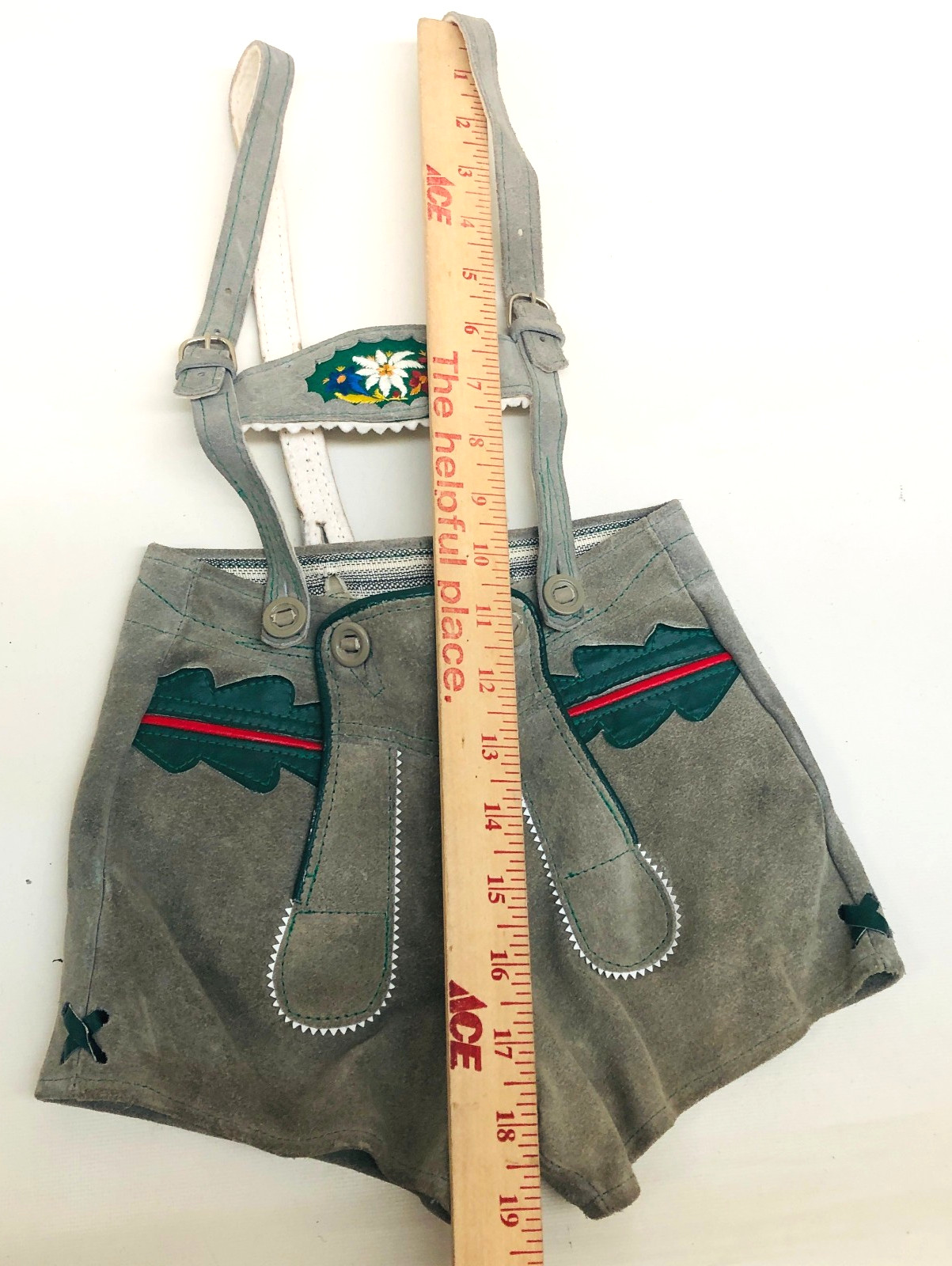Vtg Lederhosen Suede Leather German Bavarian Genuine Youth/Kids 18”+ Waist