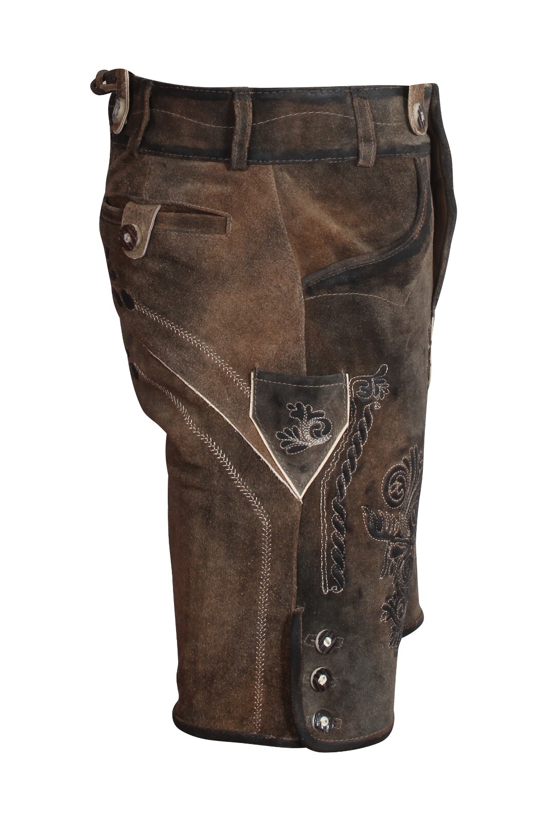 Lederhosen Men Suede Oktoberfest Short Premium Leather Antique Design Brown Fade