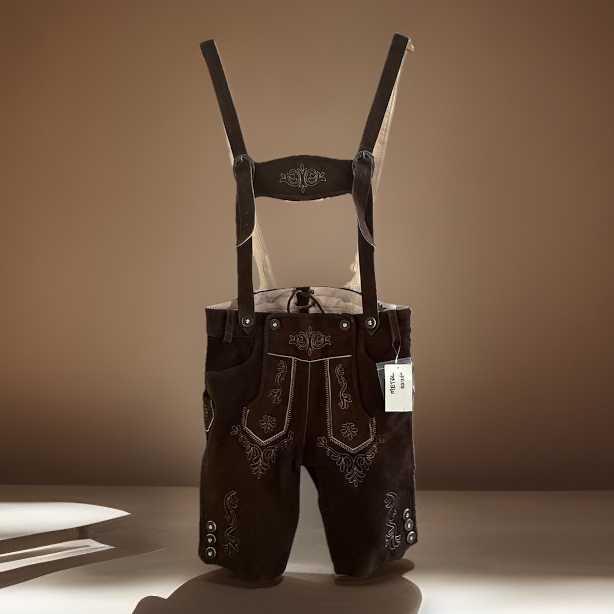 Lederhosen4U German Lederhosen Shorts Suspenders Size 50 Brown Heavy Leather