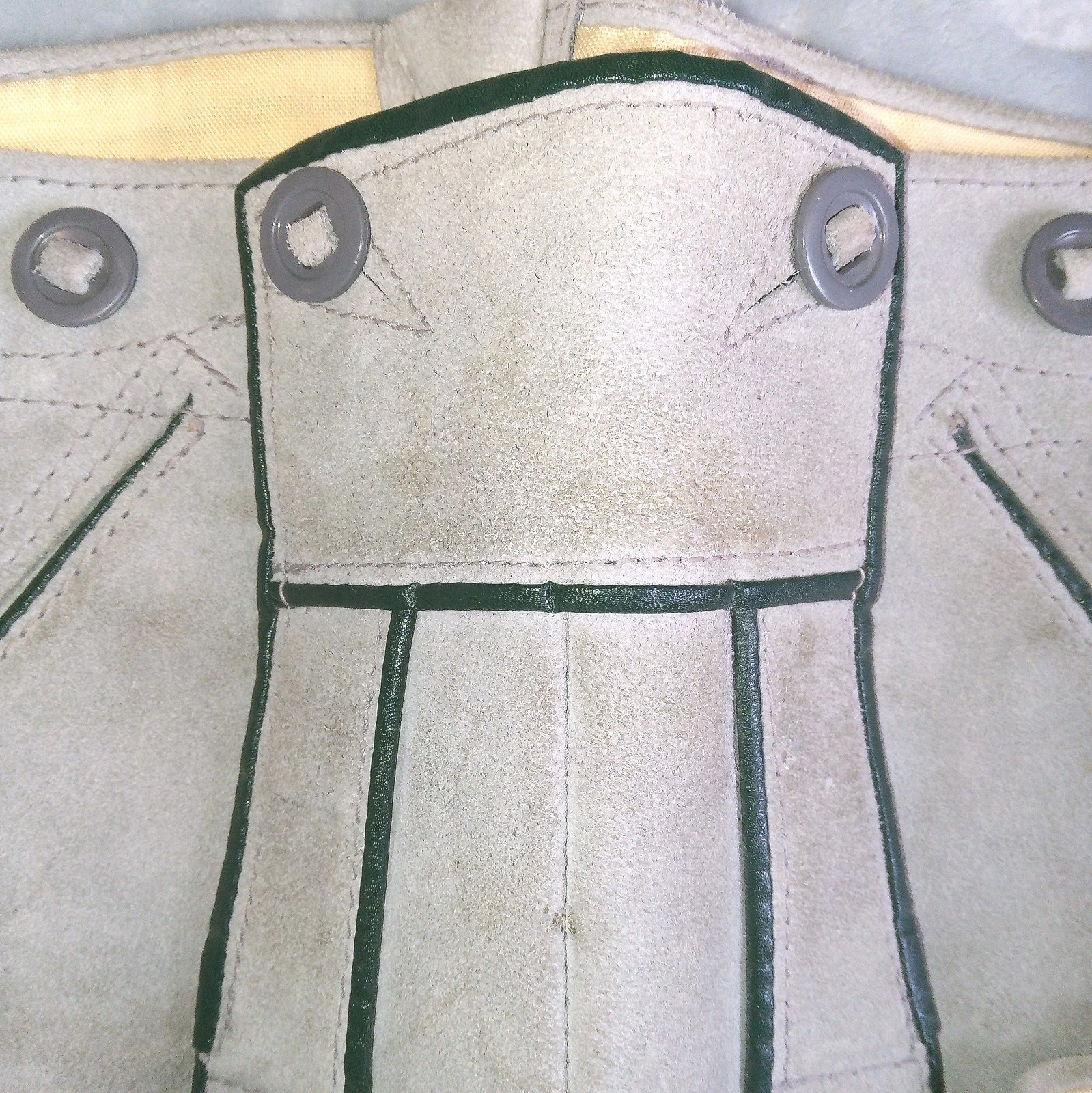 2 Pair Of Childrens Lederhosen Oktoberfest Shorts. Size 26 & 30. Gray & Green Tr