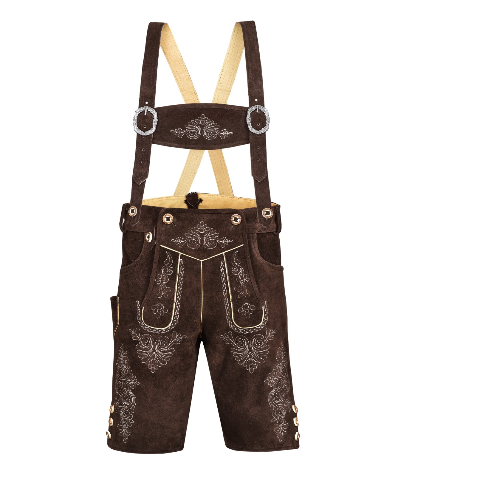 Men Traditional Leather Oktoberfest Lederhosen (Brown, Black, Gold, Med Brown)
