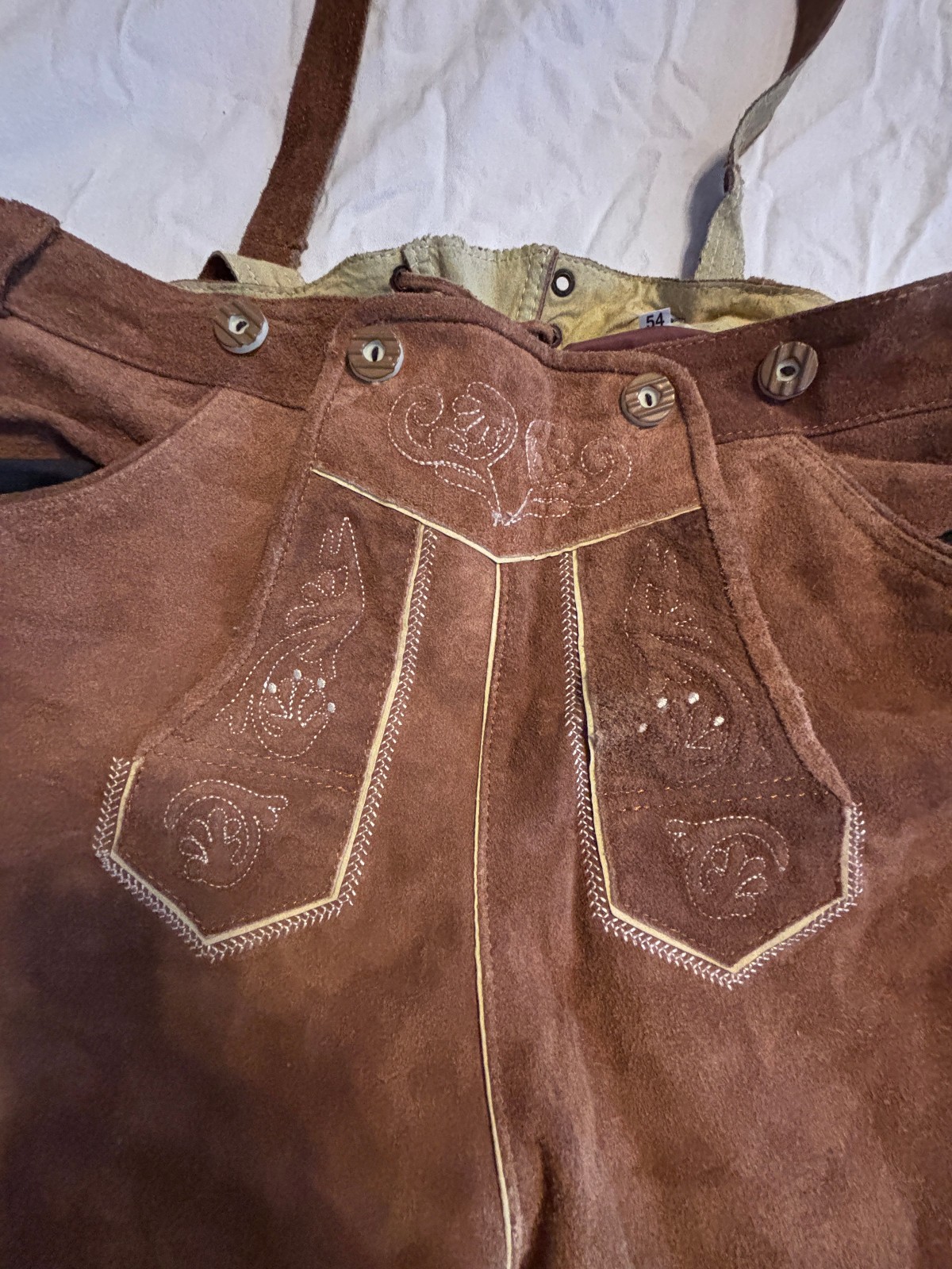 Bavarian Lederhosen Suede Leather German Oktoberfest Pants Authentic Men 54 / L