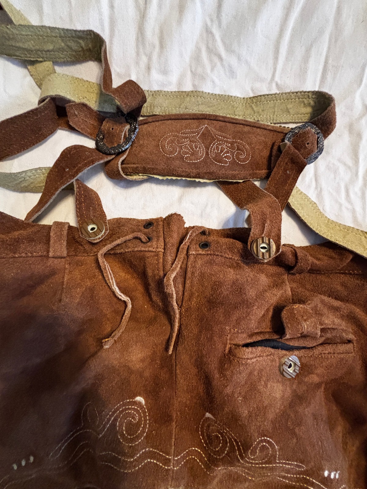Bavarian Lederhosen Suede Leather German Oktoberfest Pants Authentic Men 54 / L