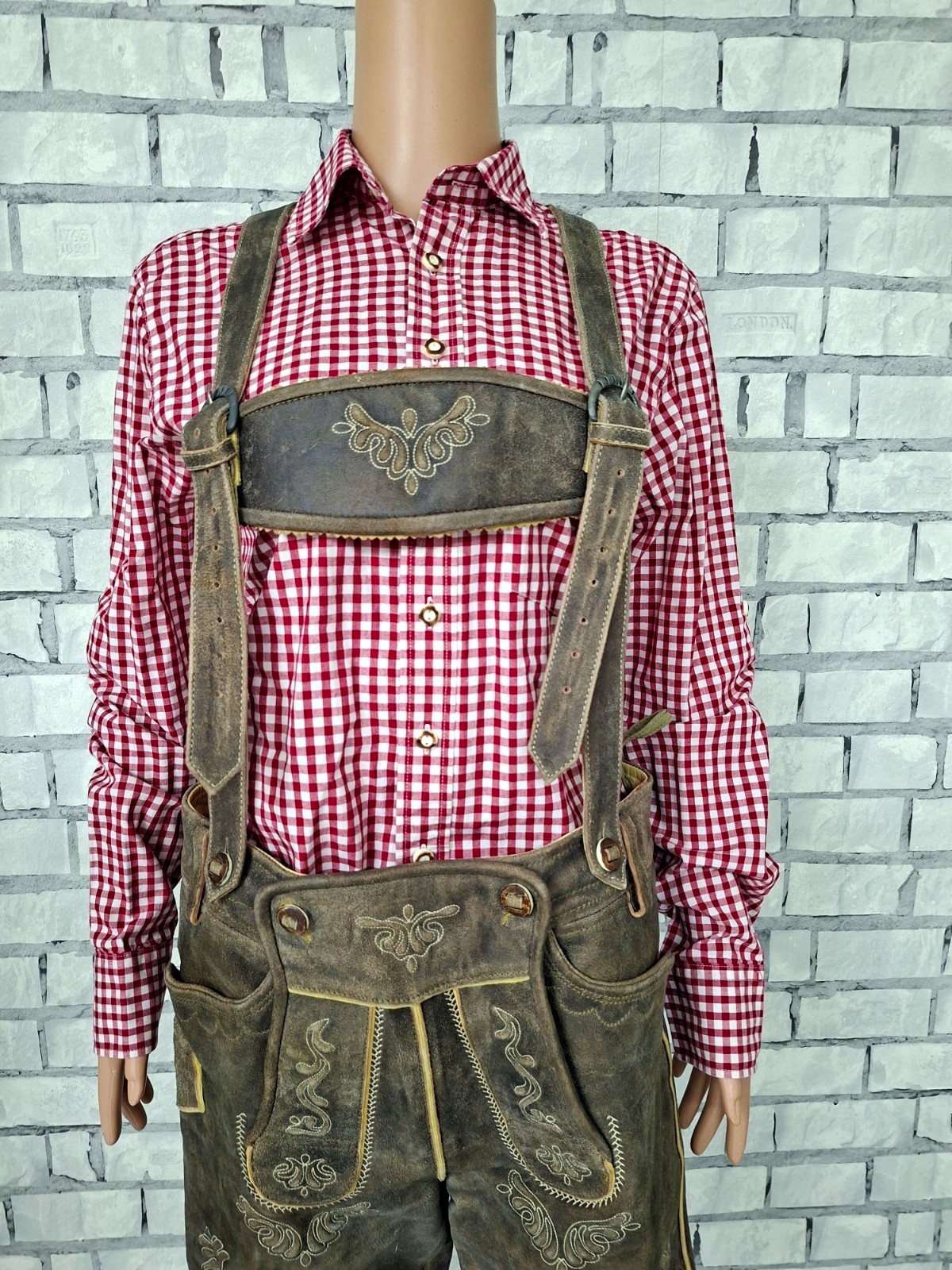 Almsach brown Leather Lederhosen M 48 Oktoberfest trachten Bavarian alpine Short