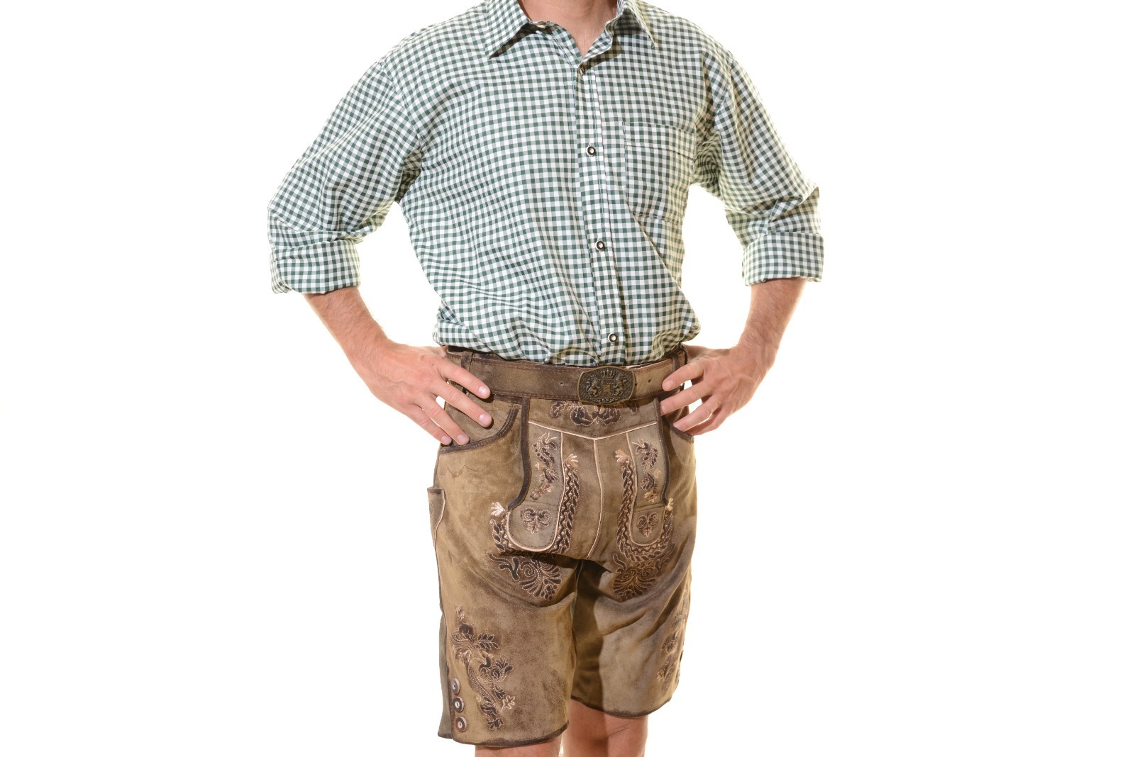 NEW Bavarian Oktoberfest Lederhosen Shorts Antique Brown Leather Tracht #ELK