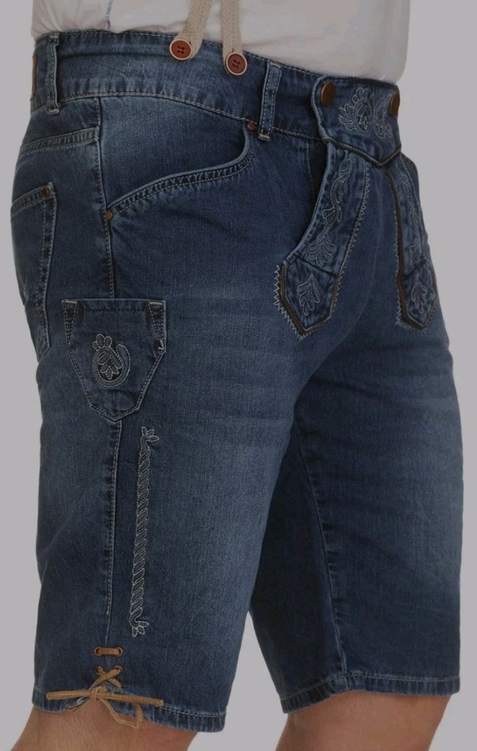 Nwt German Trachten Modern Denim Lederhosen 34″ Waist w/Suspenders Oktoberfest