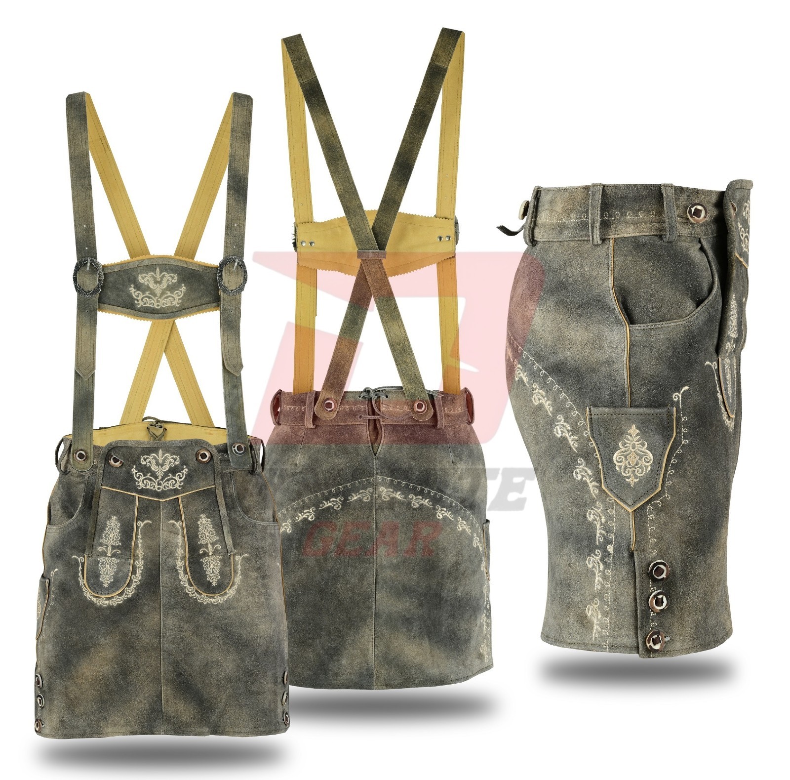 Bavarian Oktoberfest Lederhosen Skirt German Tracht Outfit Grey