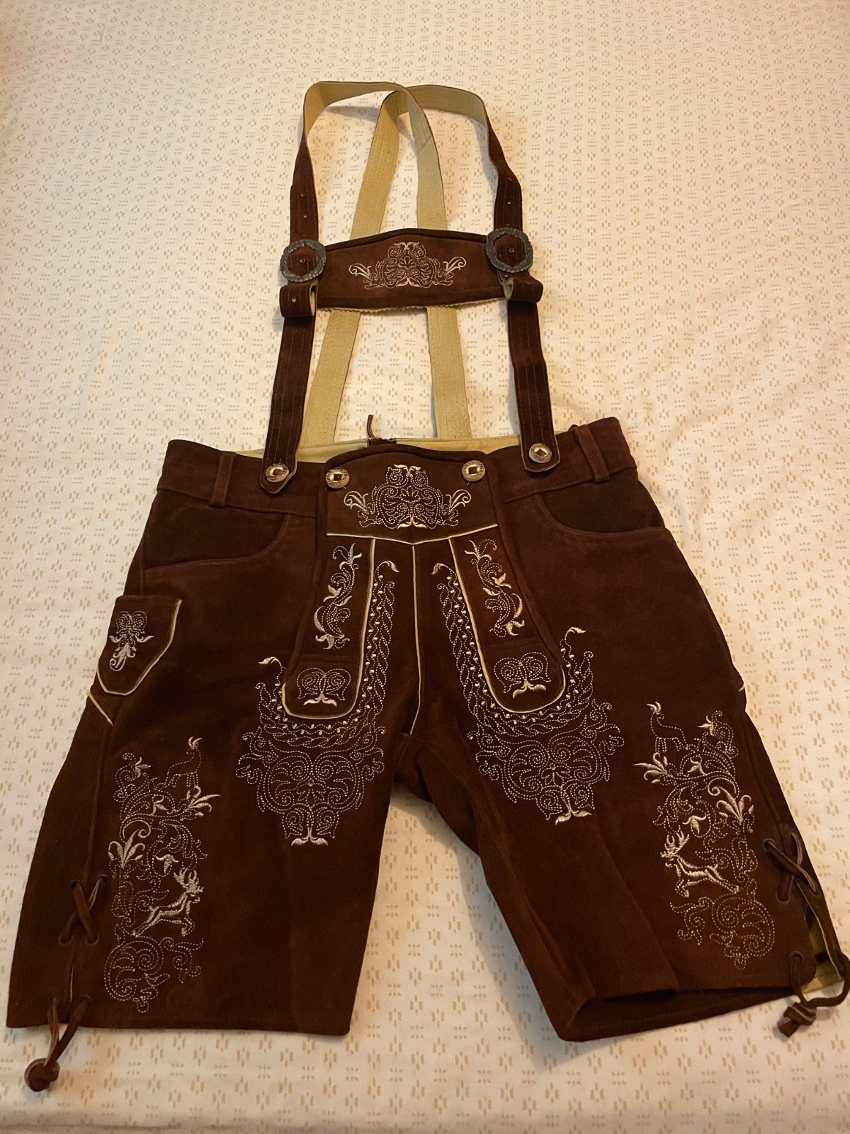 Mens Lederhosen Size 32 Shirt, Socks, Tie, and Garters Included