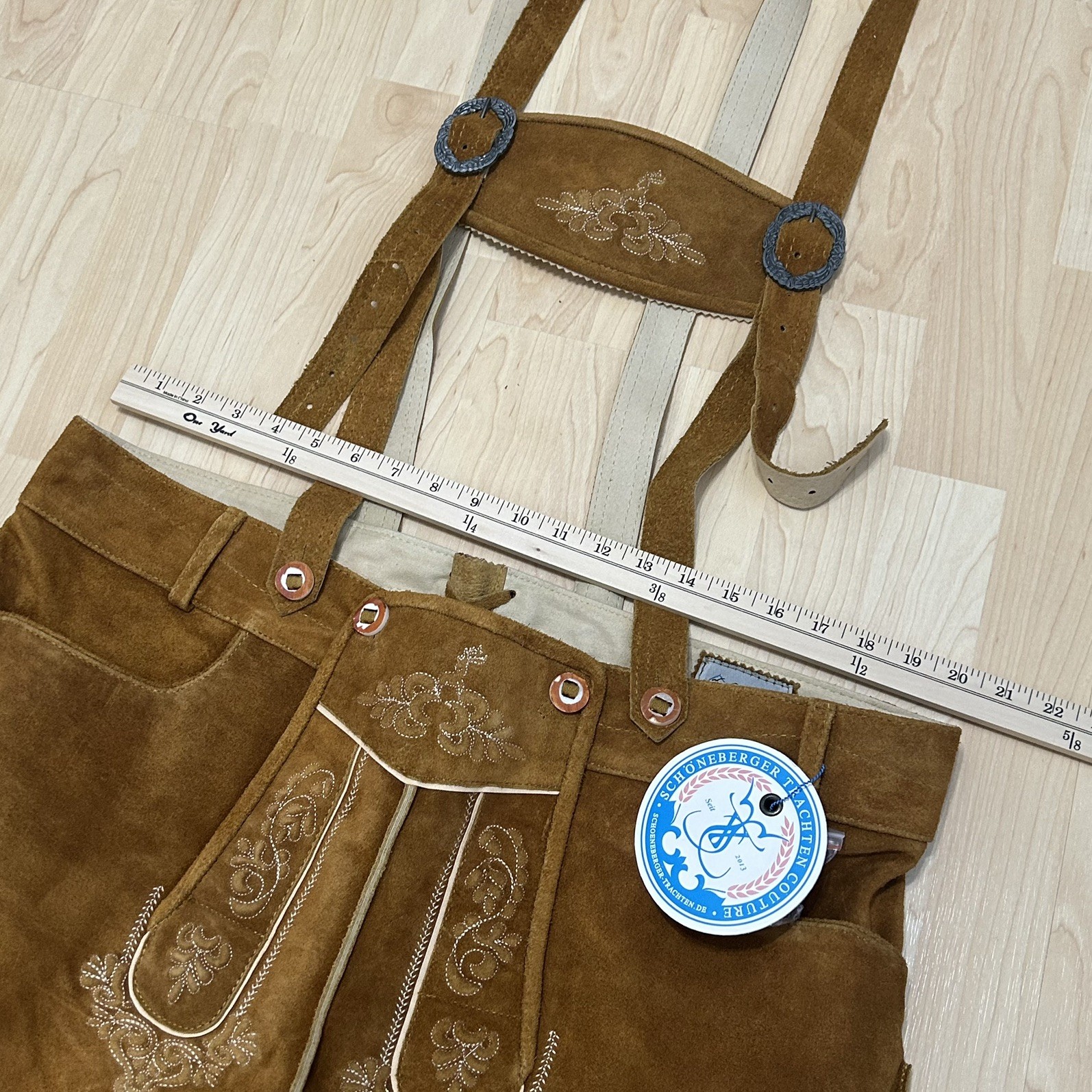 Schonoberger Trachten Couture Lederhosen Brown Suede German Oktoberfest Size 42