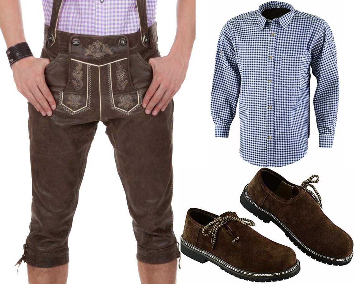 Men’s Lederhosen Oktoberfest set Bundhosen Bavarian Leather shorts For Sale
