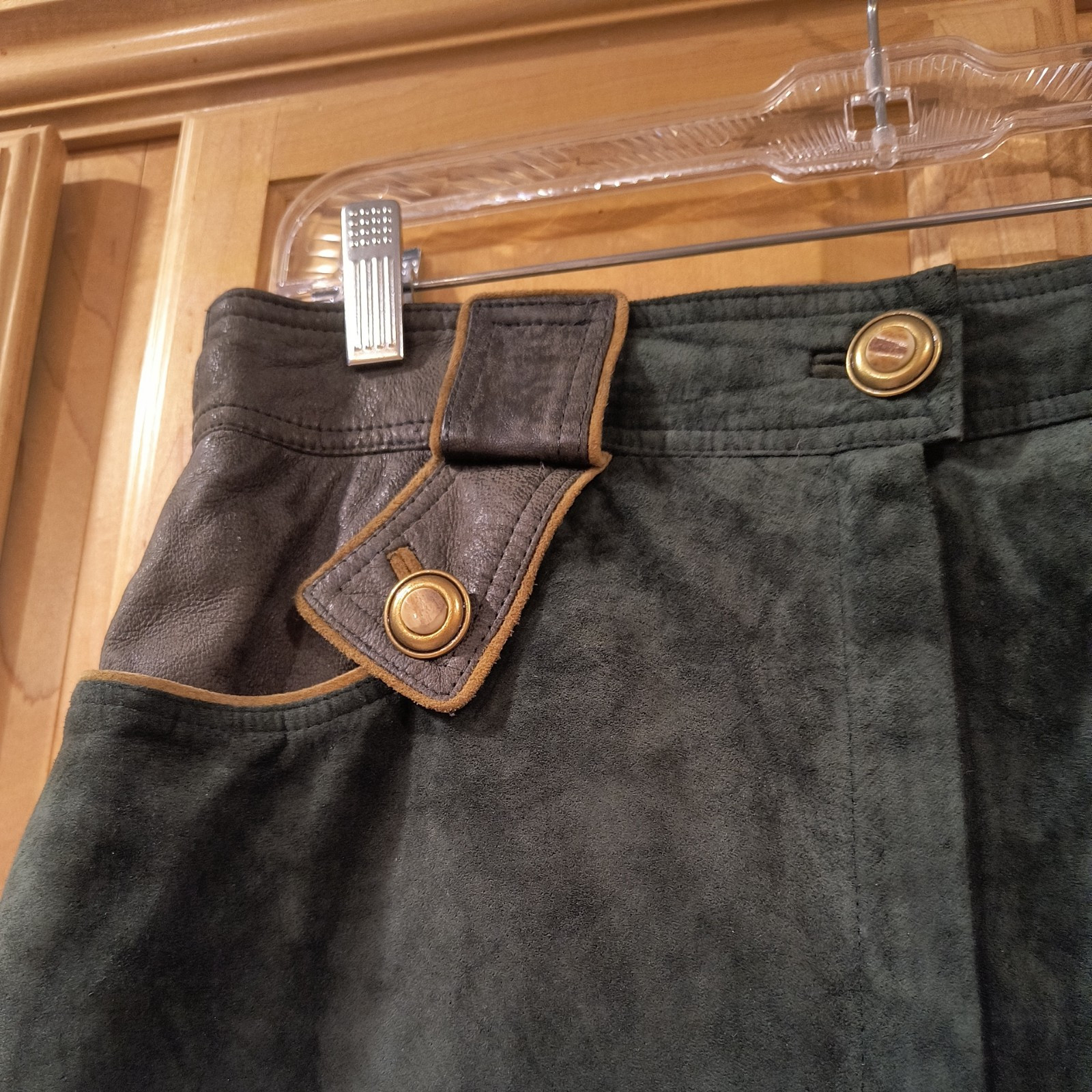 US 30″ Men Oktoberfest Bavarian Lederhosen-Suede Leather Dark green Trousers
