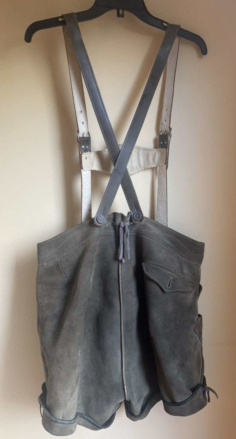 Vintage Men’s Bergfreund Suede Lederhosen Oktoberfest Loden green sz 48 1960s