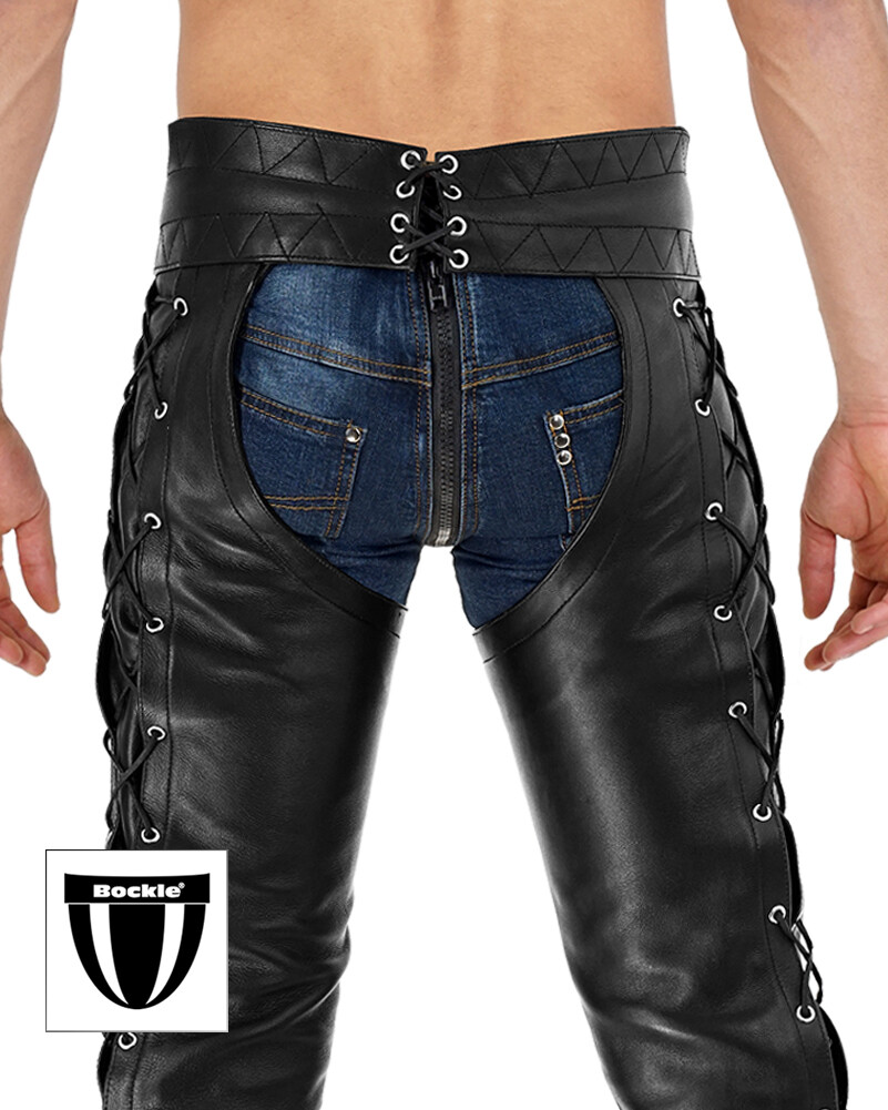 Bockle® Schnür-Chaps Herren Schnürlederhose Chaps Lederhose Lederjeans CSD GAY