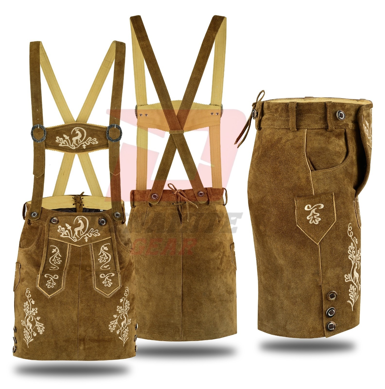 New German Bavarian Trachten Leather Women Oktoberfest Hand Crafted Skirt