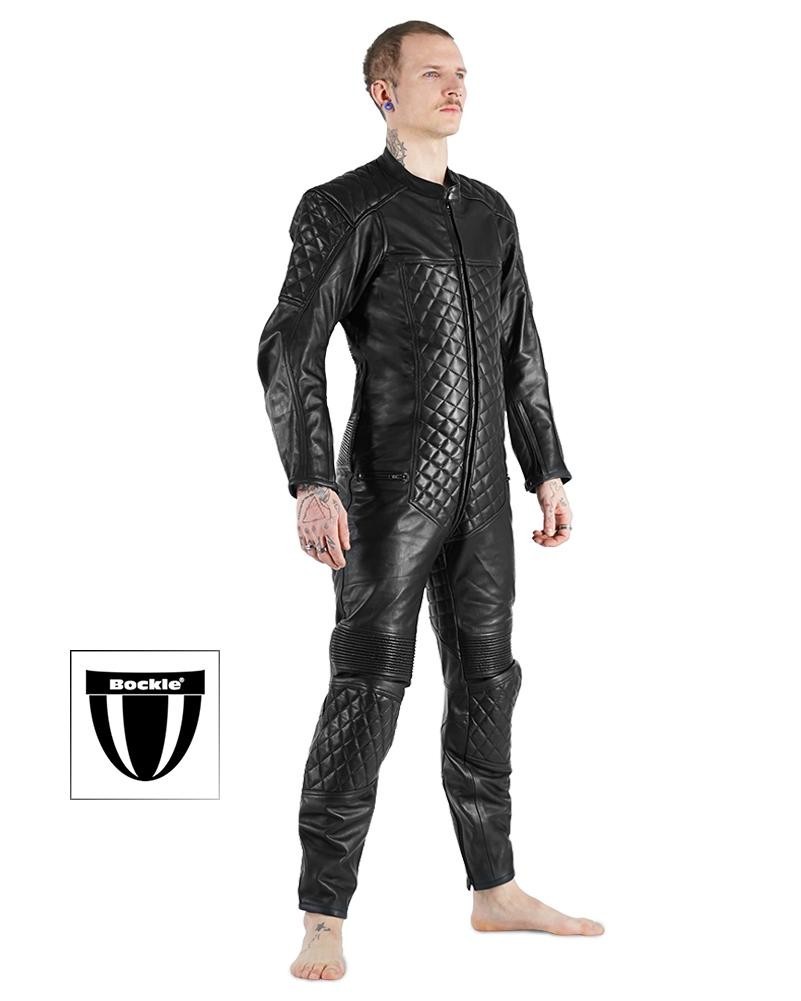 BOCKLE 5 GAY ZIP BIKER STYLE GEAR WEAR LEATHER SUIT WITH DRAPE zip new